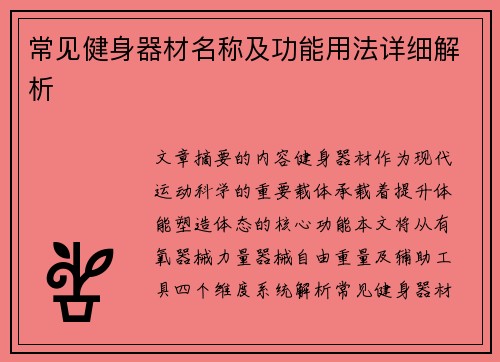 常见健身器材名称及功能用法详细解析